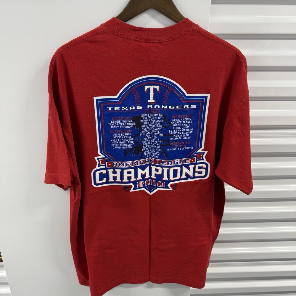 Majestic Texas Rangers 2010 AL Champions World Series T-Shirt XL Red MLB - Picture 2 of 4